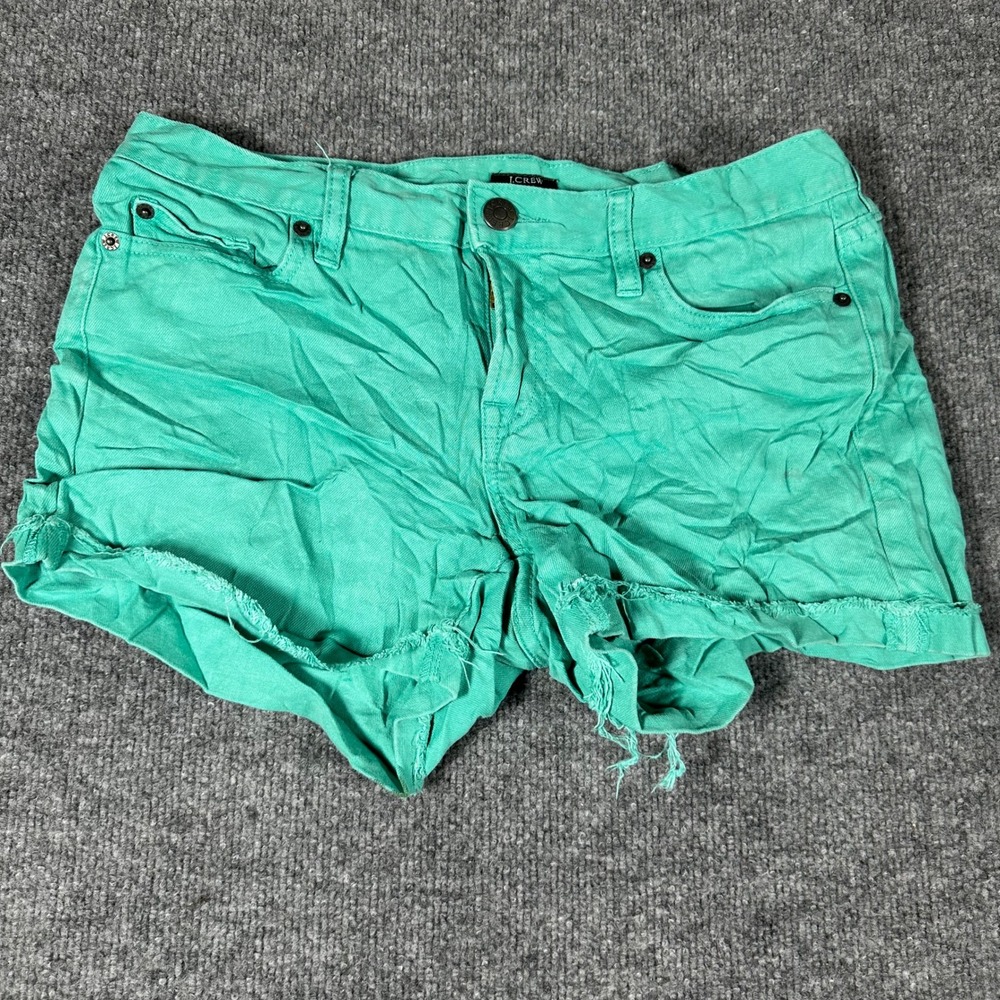 J.Crew Denim Shorts Womens Size 6 Teal Green Raw Hem Casual Summer Stretch